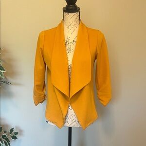 Elegant Mustard Yellow Open Front Blazer